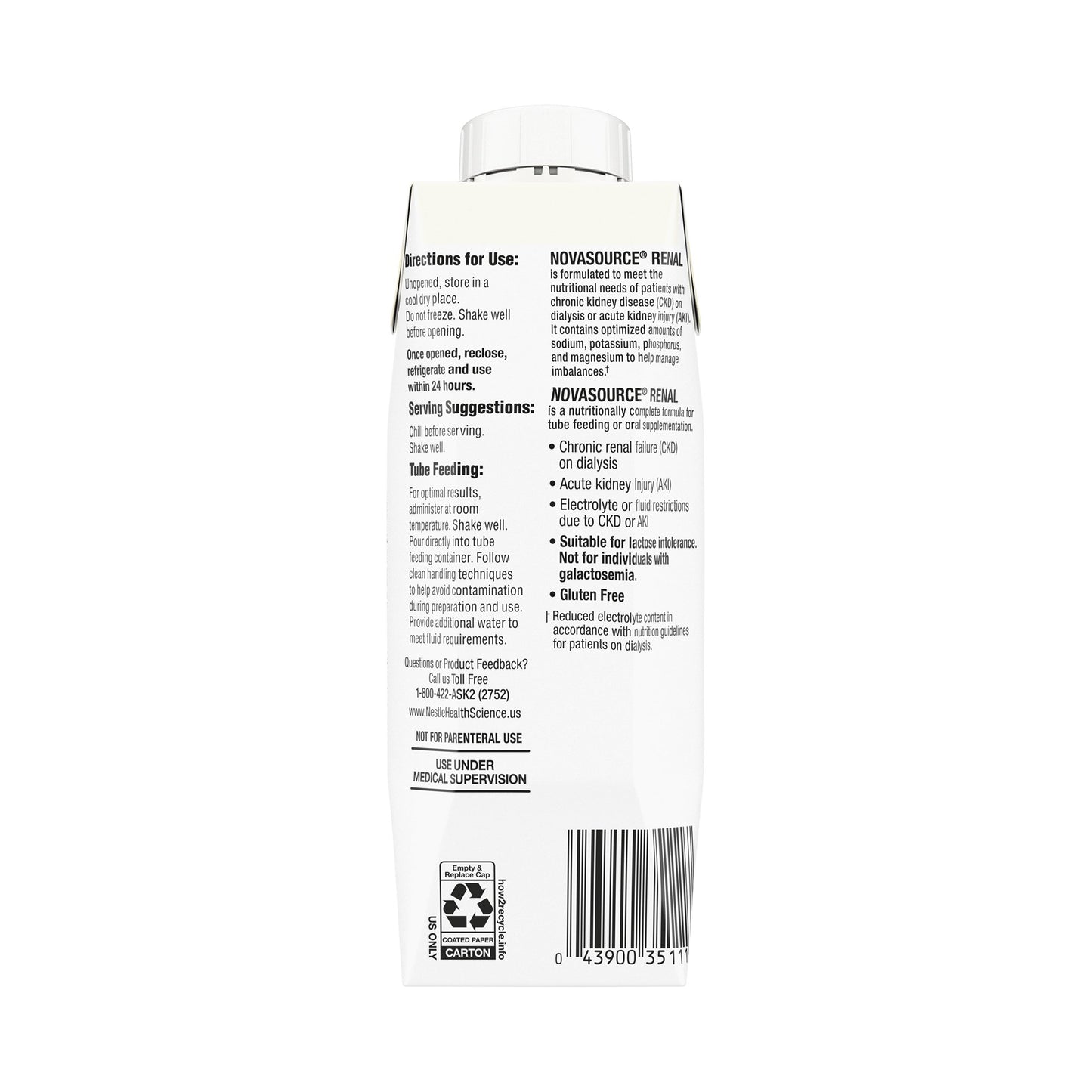 Nestle Novasource Renal Vanilla Oral Supplement 8 oz Liquid Carton for Kidney Health