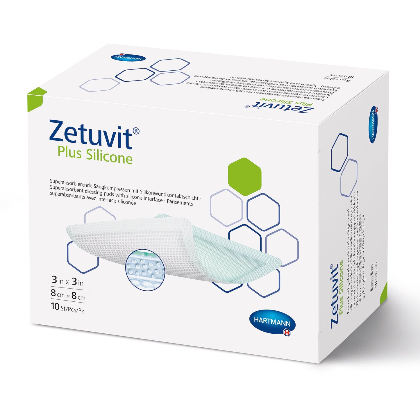 Zetuvit Plus Silicone Super Absorbent Dressing 3 X 3 Inch Square Sterile Silicone Adhesive