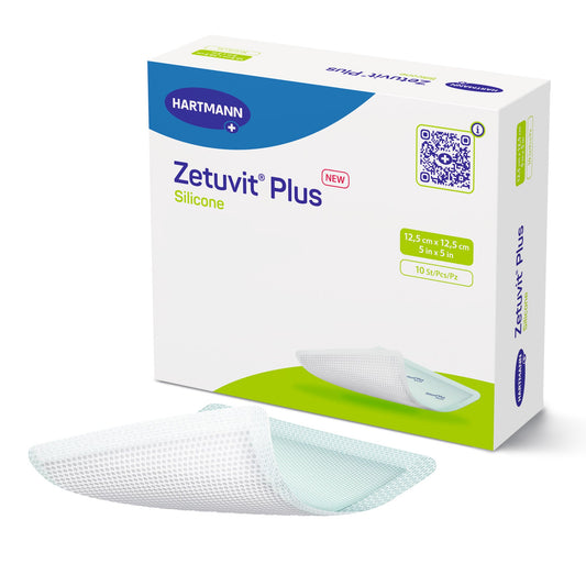 Zetuvit Plus Silicone Super Absorbent Dressing 5 X 5 Inch Square Sterile Silicone Adhesive