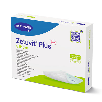 Zetuvit Plus Silicone Super Absorbent Dressing 8 X 8 Inch Square Sterile Silicone Adhesive