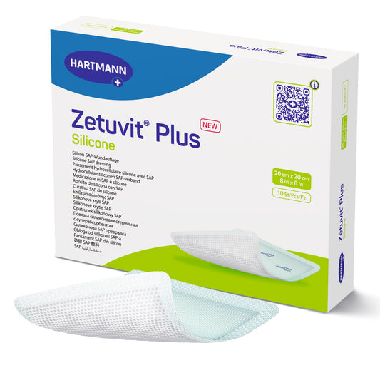 Zetuvit Plus Silicone Super Absorbent Dressing 8 X 8 Inch Square Sterile Silicone Adhesive