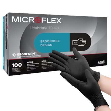 Exam Glove MICROFLEX MidKnight Touch NonSterile Nitrile Standard Cuff Length Textured Fingertips Black Not Rated