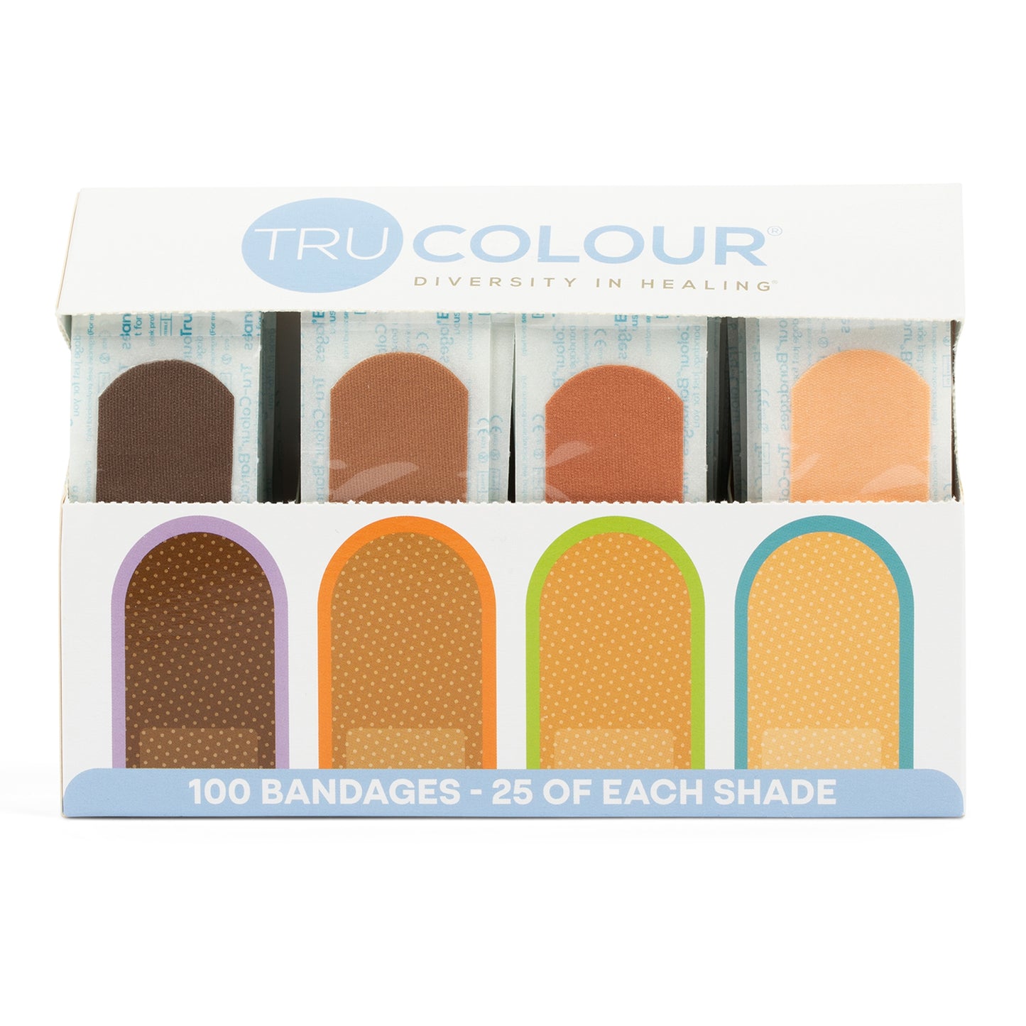 Tru-Colour Fabric Adhesive Strips 1 x 3 Inch Sterile Bandages – Assorted Skin Tone Shades
