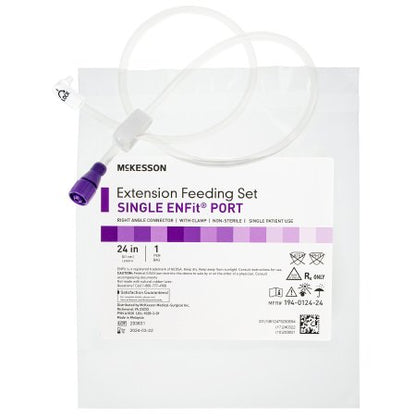 Bolus Enteral Feeding Extension Tube Set McKesson, EnFit, Secure Lock Right Angle Connector and Clamp, NonSterile