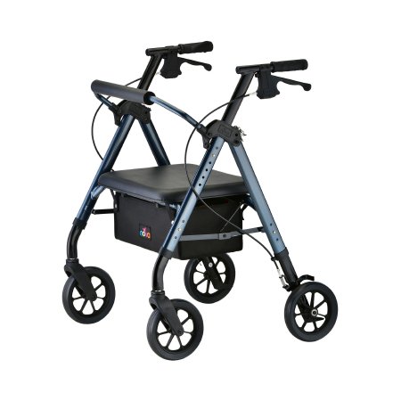 4 Wheel Rollator Star Heavy Duty Blue Adjustable Height / Folding Aluminum Frame