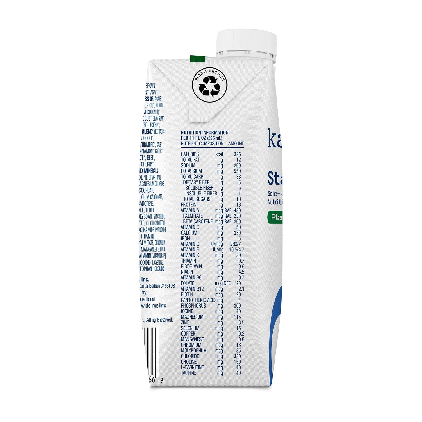 Kate Farms Standard 1.0 Plain Flavor Liquid 11 oz Carton Plant-Based Oral Supplement