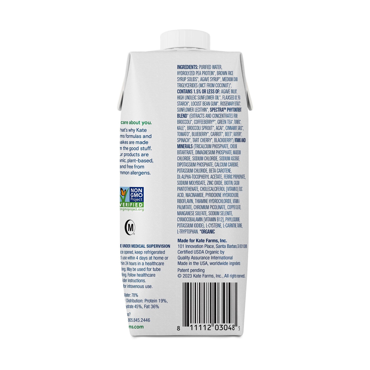 Kate Farms Peptide 1.0 Plain Flavor Liquid 11 oz Carton Plant-Based Supplement