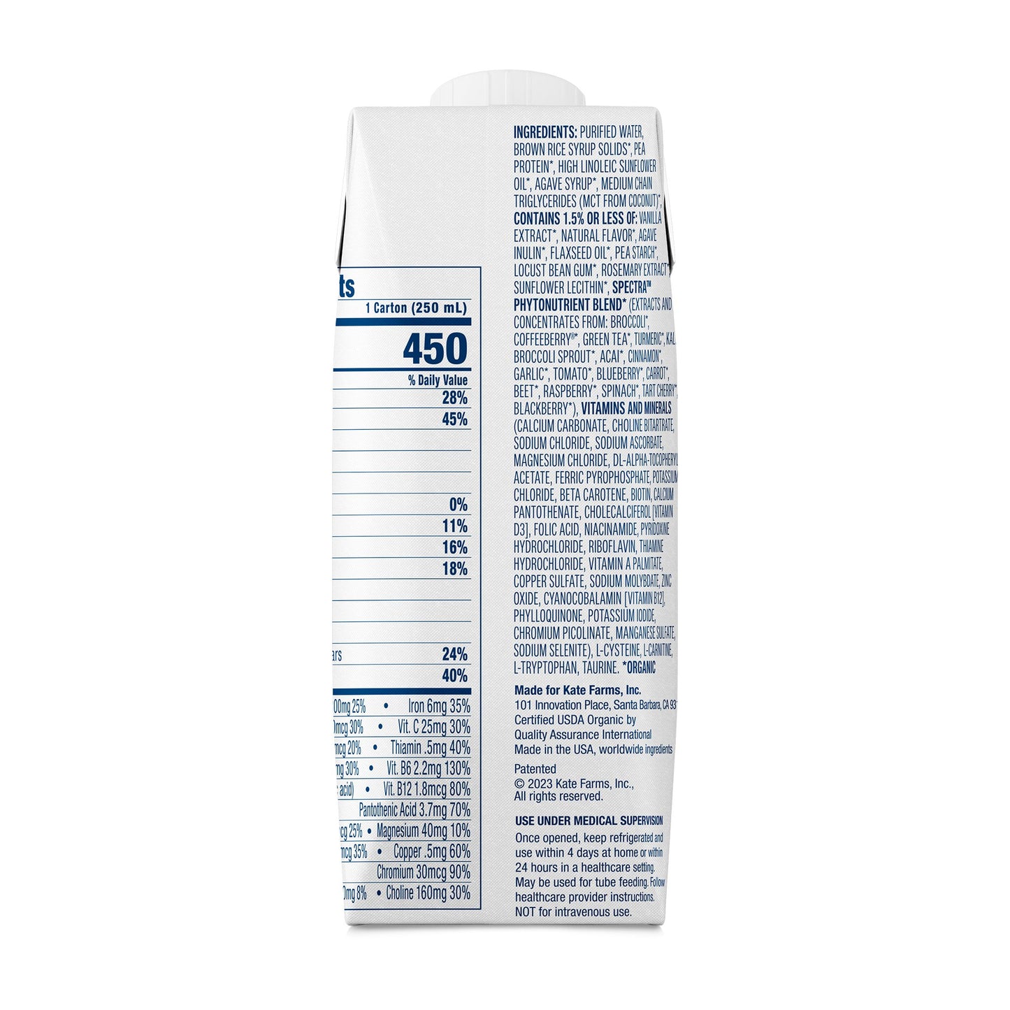Kate Farms Renal Support 1.8 Vanilla Flavor Liquid 8.45 oz Carton Plant-Based Oral Supplement