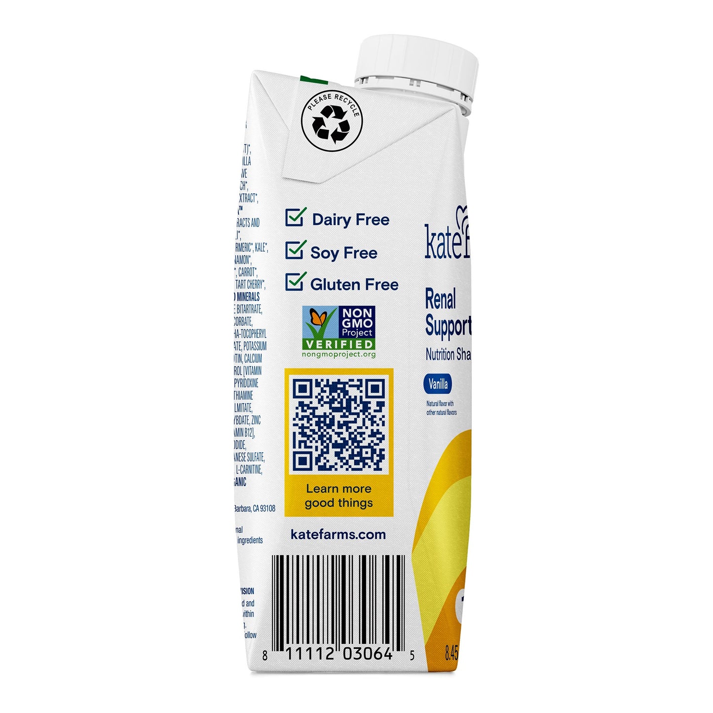 Kate Farms Renal Support 1.8 Vanilla Flavor Liquid 8.45 oz Carton Plant-Based Oral Supplement