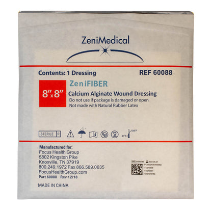 ZeniFIBER Calcium Alginate Dressing 8 x 8 Inch Sterile Square Dressing