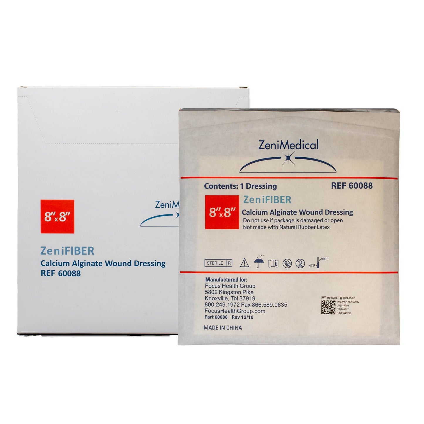 ZeniFIBER Calcium Alginate Dressing 8 x 8 Inch Sterile Square Dressing