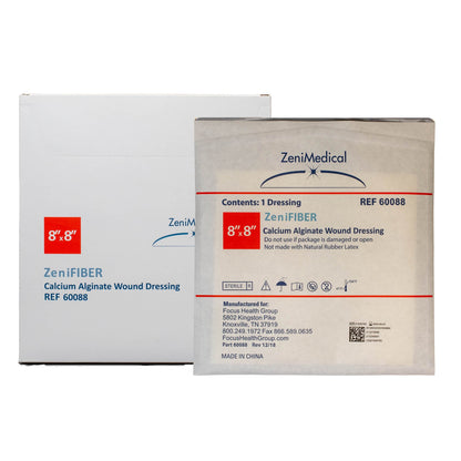 ZeniFIBER Calcium Alginate Dressing 8 x 8 Inch Sterile Square Dressing
