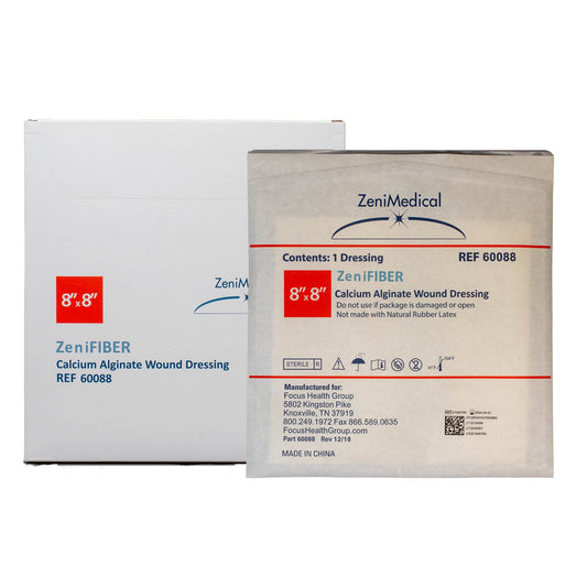 ZeniFIBER Calcium Alginate Dressing 8 x 8 Inch Sterile Square Dressing