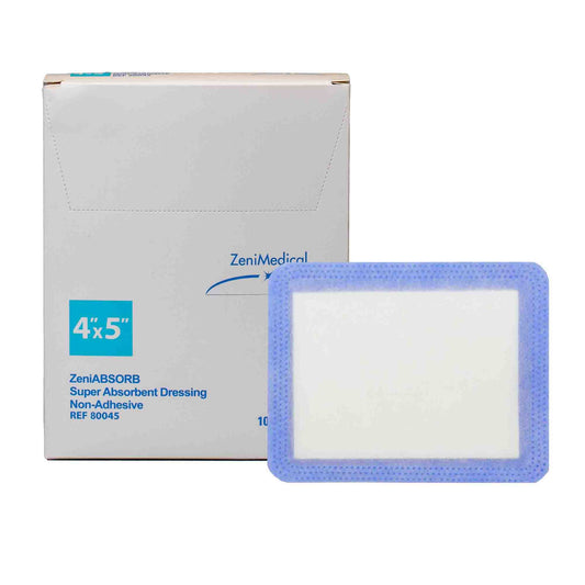 ZeniABSORB Super Absorbent Dressing 4 x 5 Inch Sterile Rectangle Dressing
