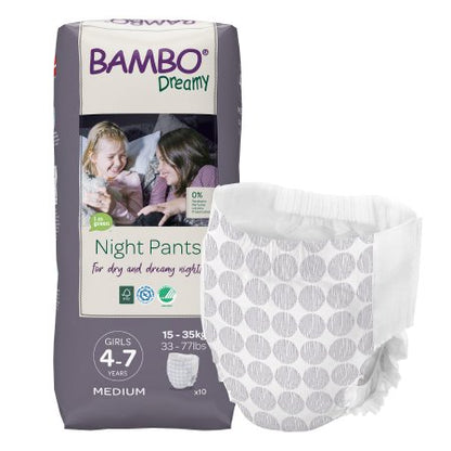 Female Youth Training Pants Bambo Dreamy Pull On with Tear Away Seams Size 8 to 15 Years Disposable Heavy Absorbency