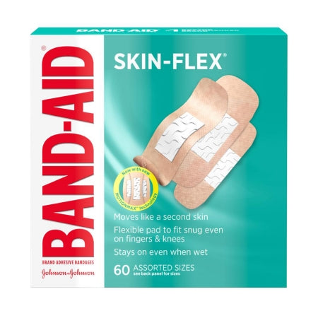 Adhesive Strip Band-Aid Skin Flex, Infection Defense, Tough Strips, Water Block, Neosporin, Flexible Fabric, Fabric Rectangle Tan, Kid Design, Plastic Rectangle Sterile