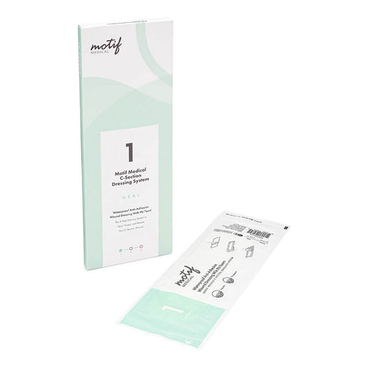Motif Medical C-Section Bandage Step 1 Heal Foam Dressing 4 x 11-1/2 Inch – Sterile, Adhesive Rectangle