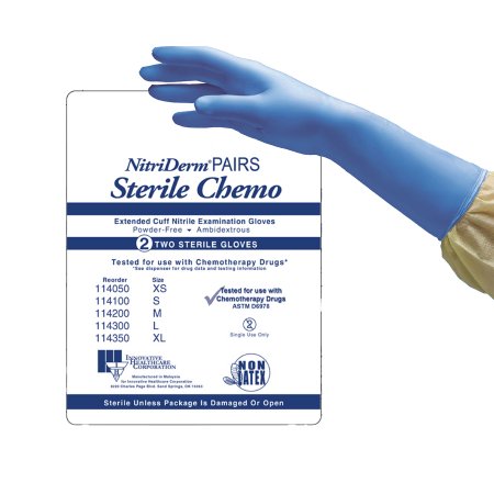 Exam Glove NitriDerm EC X-Small Sterile Pair Nitrile Extended Cuff Length Smooth Blue Chemo Tested