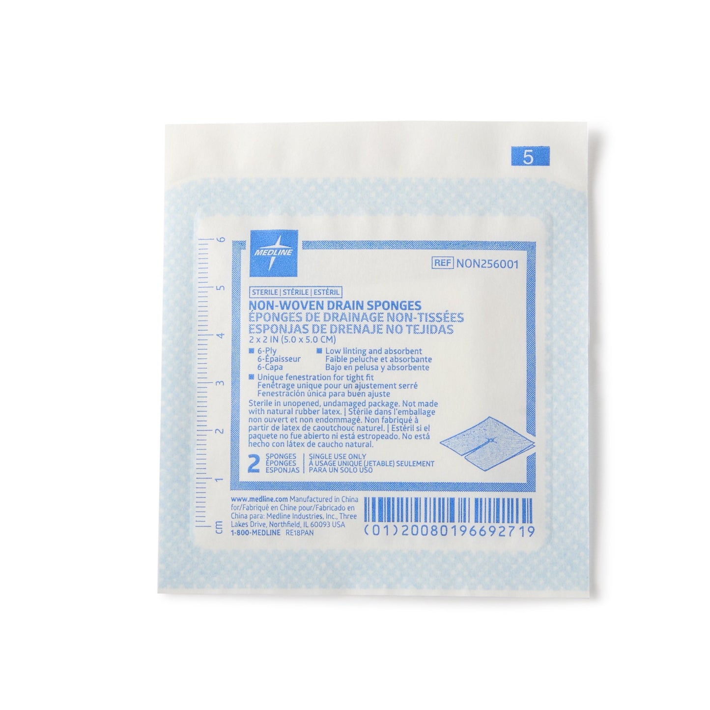 Medline IV Sponge 2 x 2 Inch Sterile 6-Ply Precut Drain Sponge 2 per Pack