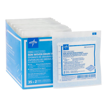 Medline IV Sponge 2 x 2 Inch Sterile 6-Ply Precut Drain Sponge 2 per Pack