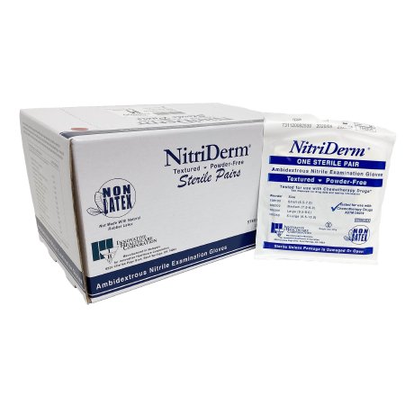 Exam Glove NitriDerm Series 108 Sterile Pair Nitrile Standard Cuff Length Fully Textured Blue Chemo Tested