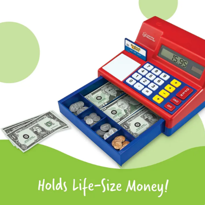 Learning Resources Pretend & Play Calculator Cash Register – 73-Piece Toy Cash Register with Play Money, Ages 3+