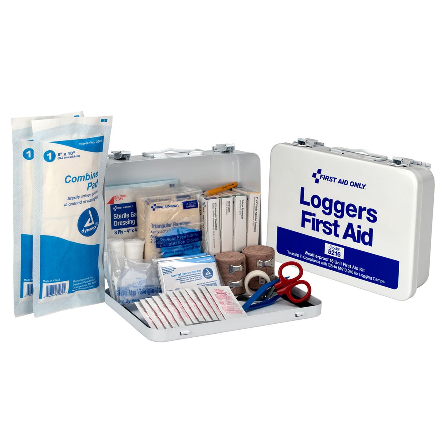 Logger's First Aid Kit 25 Person Metal Weatherproof Case with 68 Pieces