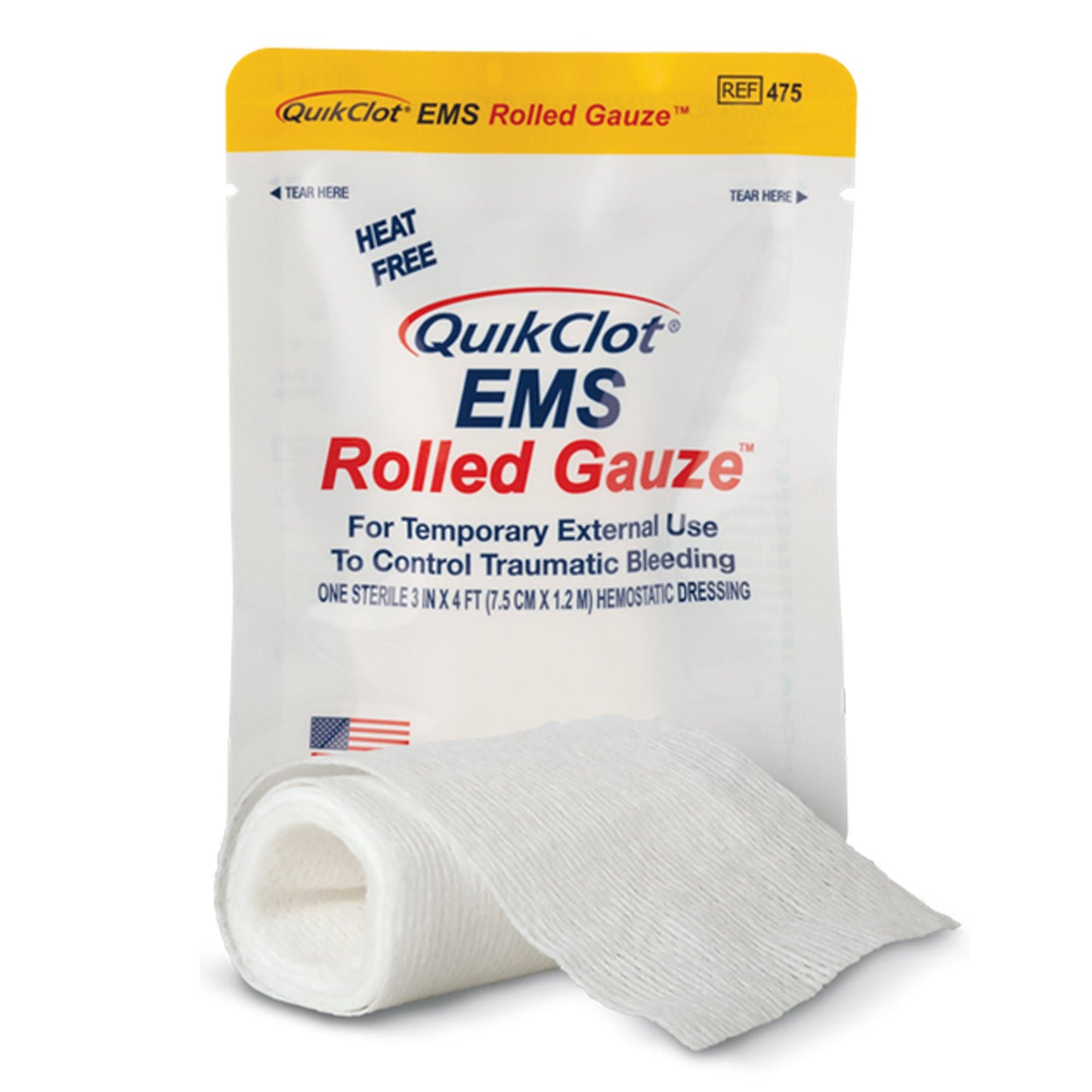 QuikClot EMS Rolled Gauze Hemostatic Dressing 3 Inch x 4 Foot Sterile