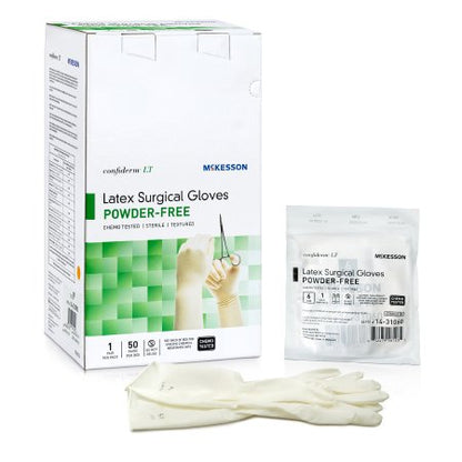 Surgical Glove Confiderm LT Sterile Latex Standard Cuff Length Fully Textured Ivory Chemo Tested