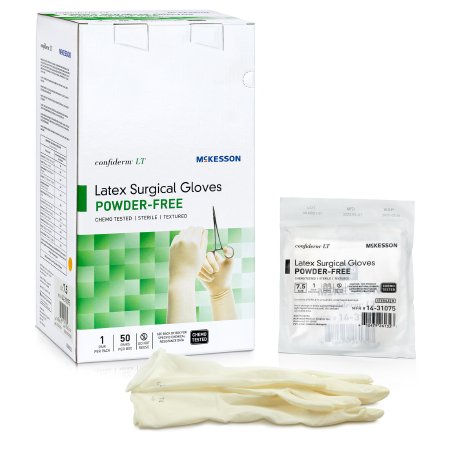 Surgical Glove Confiderm LT Sterile Latex Standard Cuff Length Fully Textured Ivory Chemo Tested