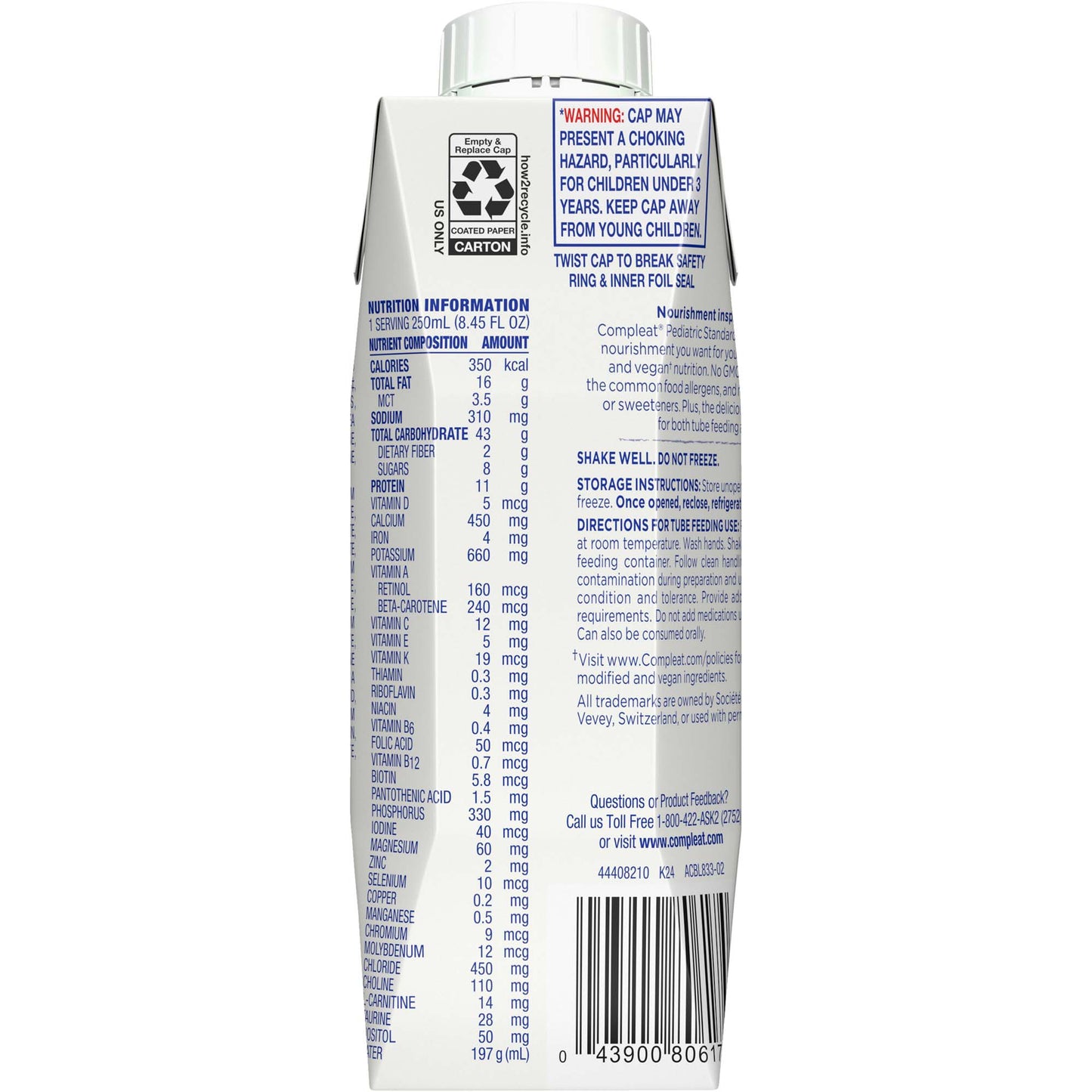 Compleat Pediatric Standard 1.4 Cal Plant-Based Oral Supplement Vanilla 8.45 oz Carton
