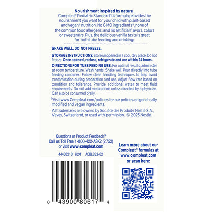 Compleat Pediatric Standard 1.4 Cal Plant-Based Oral Supplement Vanilla 8.45 oz Carton