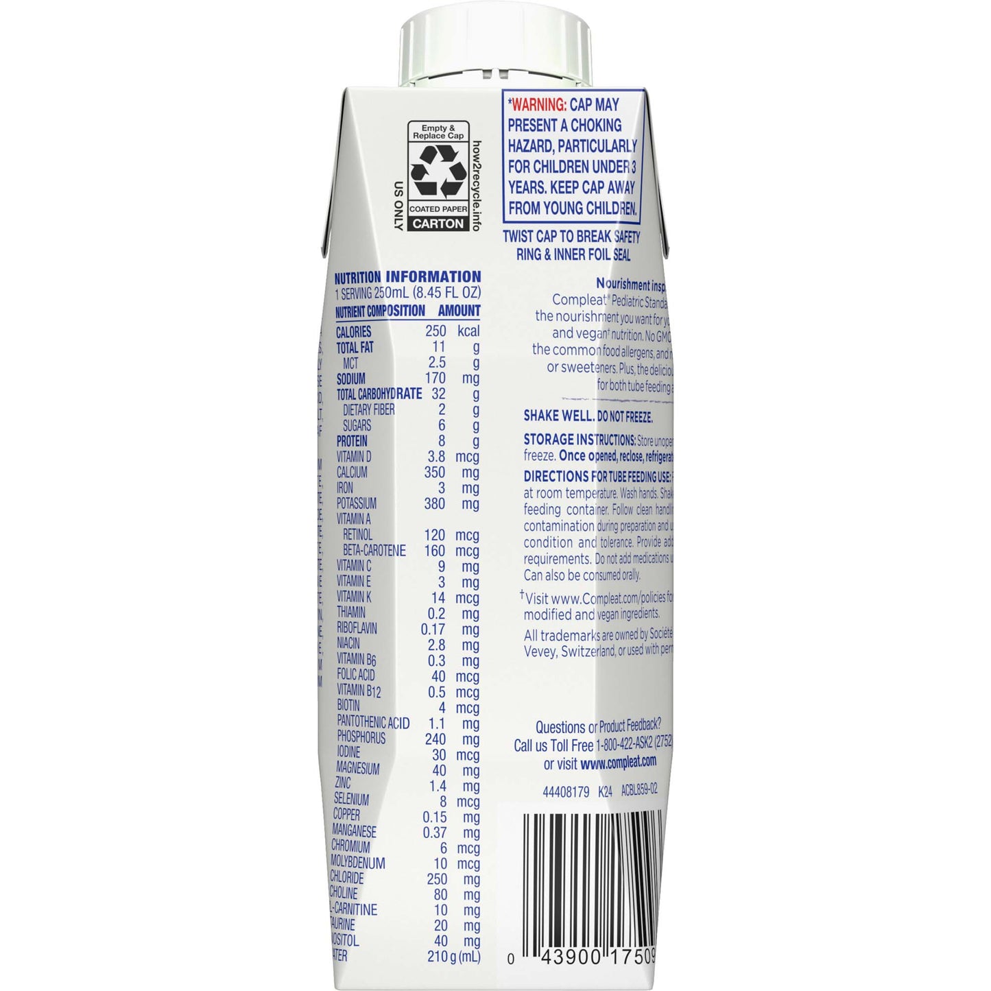 Compleat Pediatric Standard 1.0 Cal Plant-Based Oral Supplement Vanilla 8.45 oz Carton