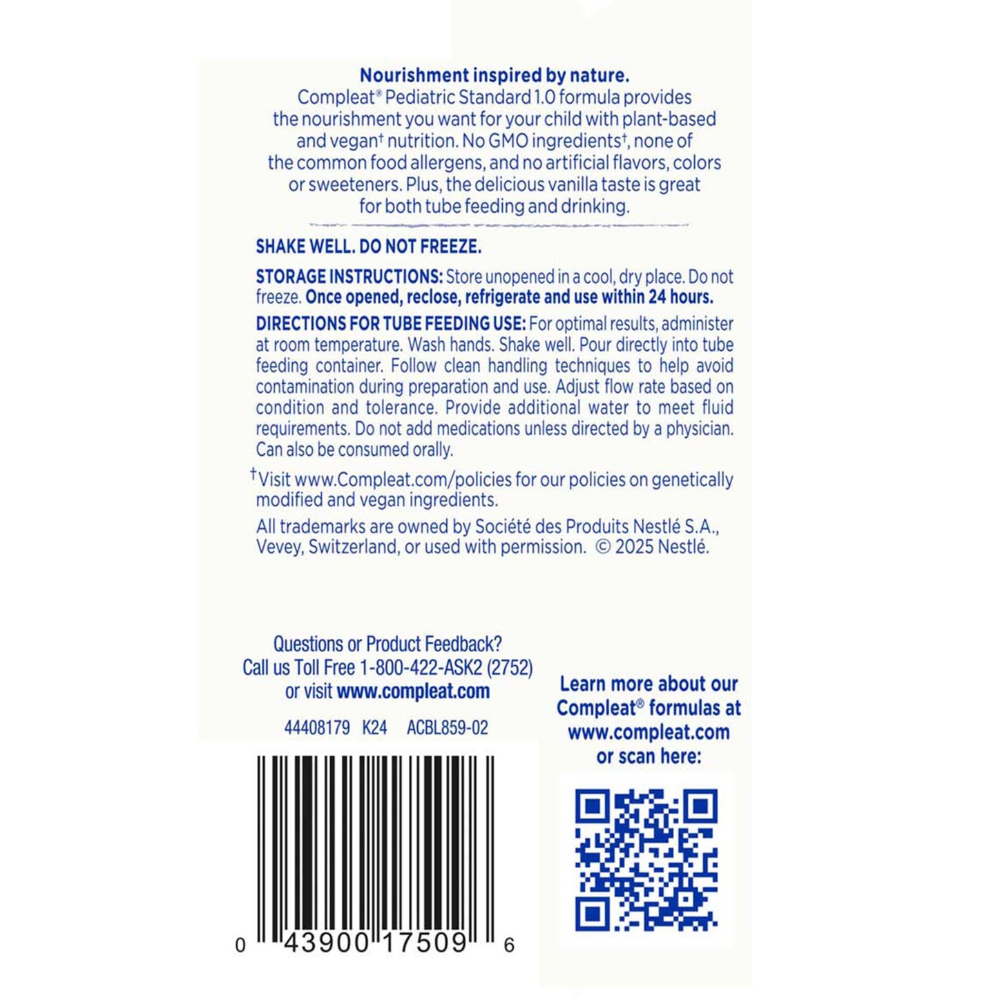 Compleat Pediatric Standard 1.0 Cal Plant-Based Oral Supplement Vanilla 8.45 oz Carton