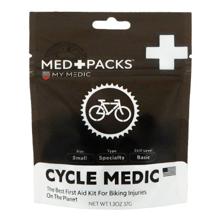 First Aid Kit My Medic Cycle Medic Pro Black Soft Bag, Everyday Carry Black Rubber, MED PACKS, Allergies Plastic, Bleed Stopper, Blister, Cold & Flu, CPR, Cuts, SuperSkin, Upset Stomach, ZZIPS, Finger, Cyclist, MYFAK, RECON