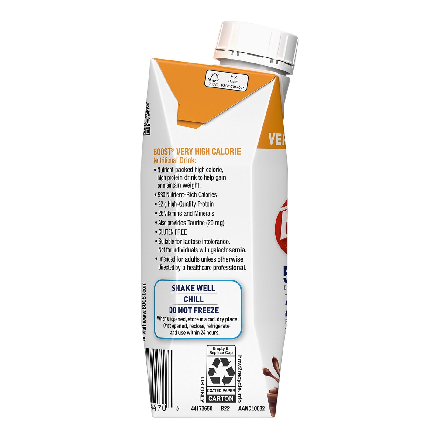 Boost Very High Calorie Oral Nutritional Supplement Chocolate 8 oz Reclosable Carton