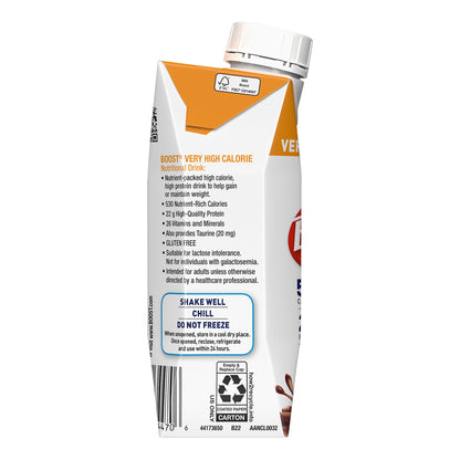 Boost Very High Calorie Oral Nutritional Supplement Chocolate 8 oz Reclosable Carton