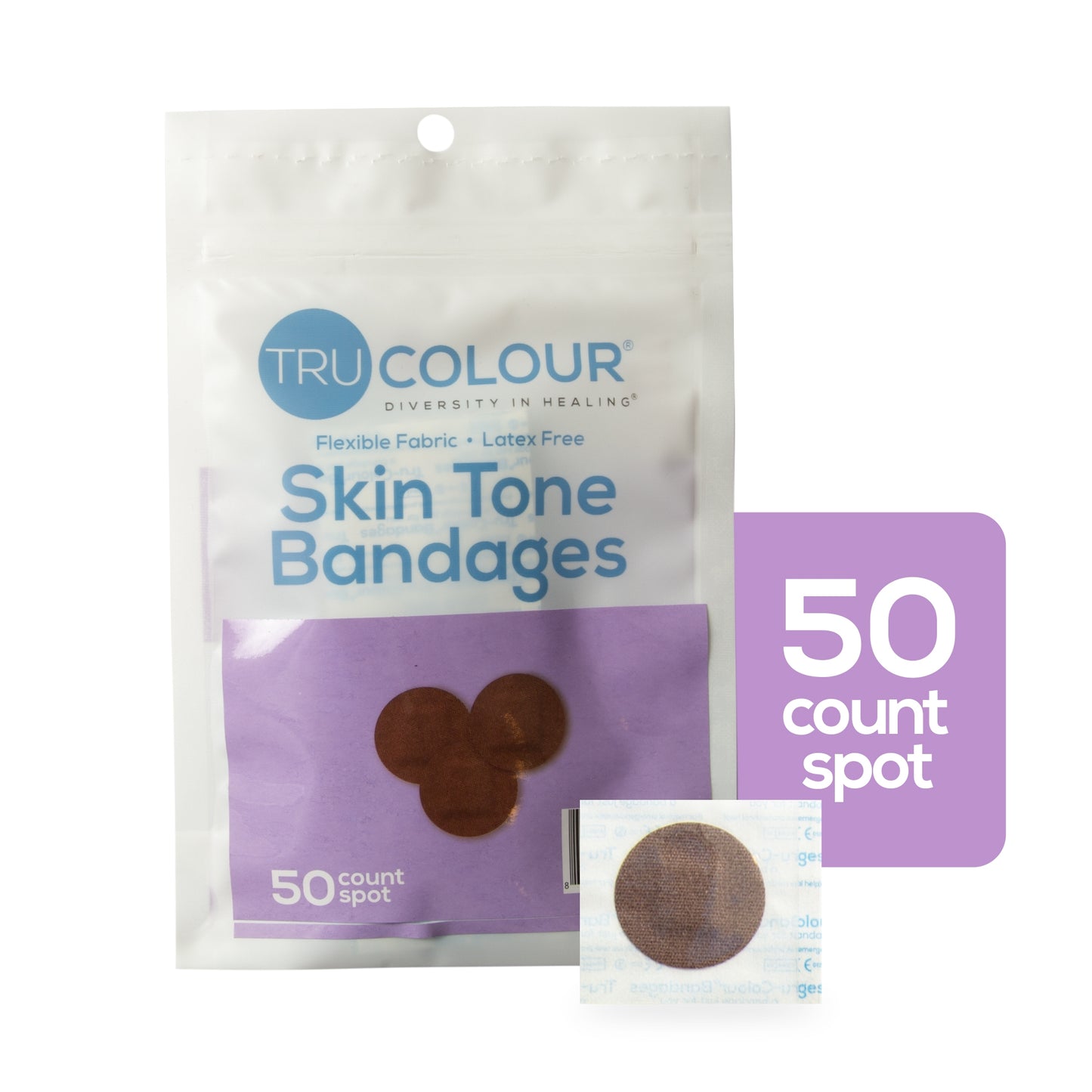 Tru-Colour Waterproof Adhesive Spot Bandages Dark Brown Fabric Sterile