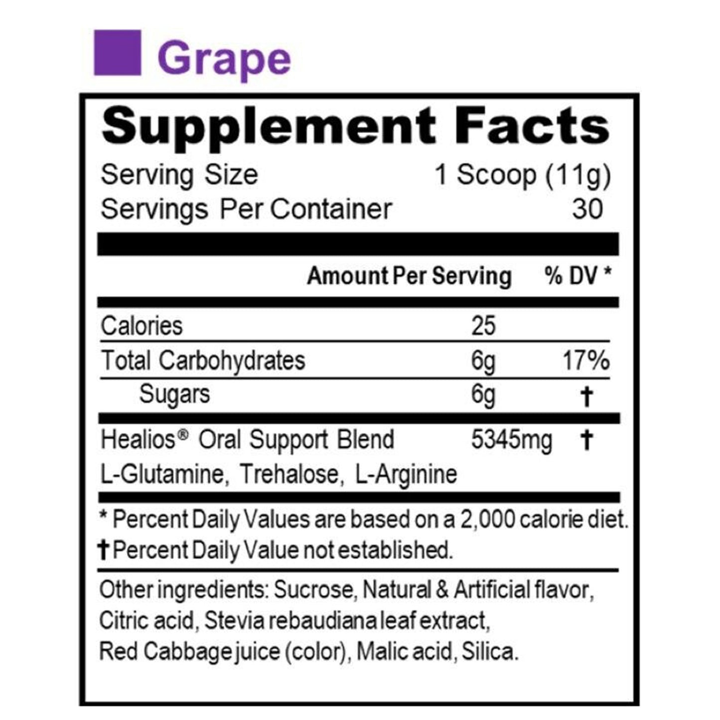 Healios Grape Flavor Oral Supplement Powder for Oral Mucositis 11.64 oz Jar