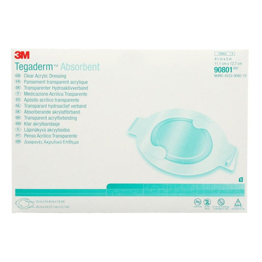 3M Tegaderm Absorbent Transparent Film Dressing 4-3/8 x 5 Inch Sterile Oval Dressing
