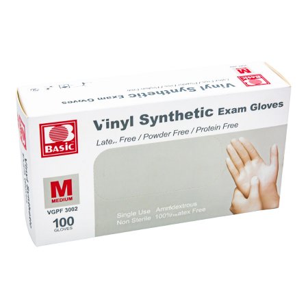 Exam Glove Basic NonSterile Vinyl Standard Cuff Length Smooth White Not Rated