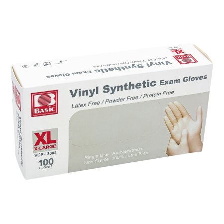 Exam Glove Basic NonSterile Vinyl Standard Cuff Length Smooth White Not Rated