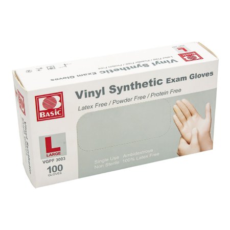 Exam Glove Basic NonSterile Vinyl Standard Cuff Length Smooth White Not Rated