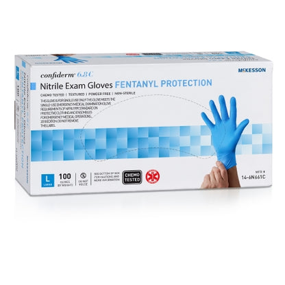 Exam Glove McKesson Confiderm 6.8C NonSterile Nitrile Standard Cuff Length Fully Textured Blue Chemo Tested / Fentanyl Tested