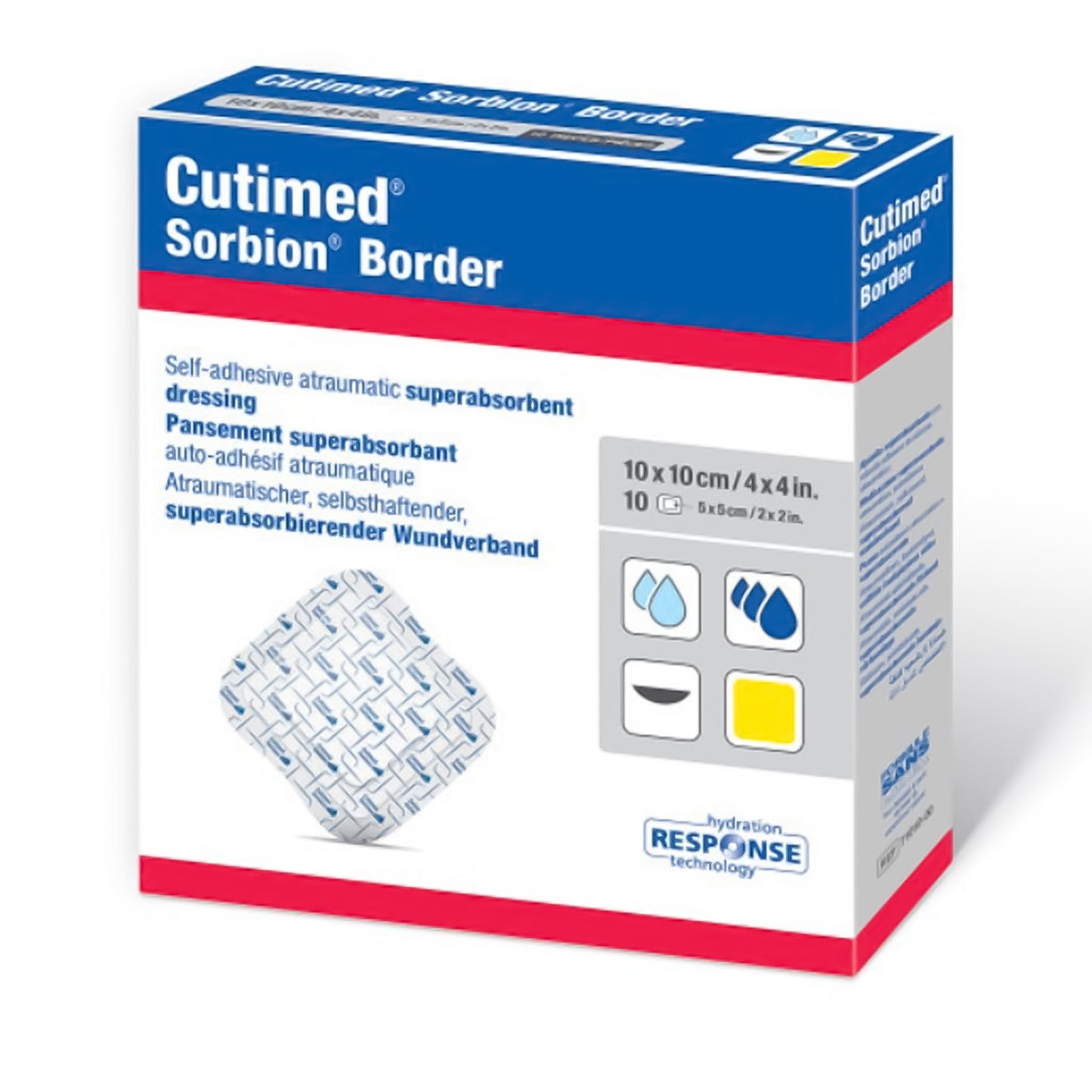 Cutimed Sorbion Border Super Absorbent Dressing 4 x 4 Inch Sterile Silicone Border Dressing