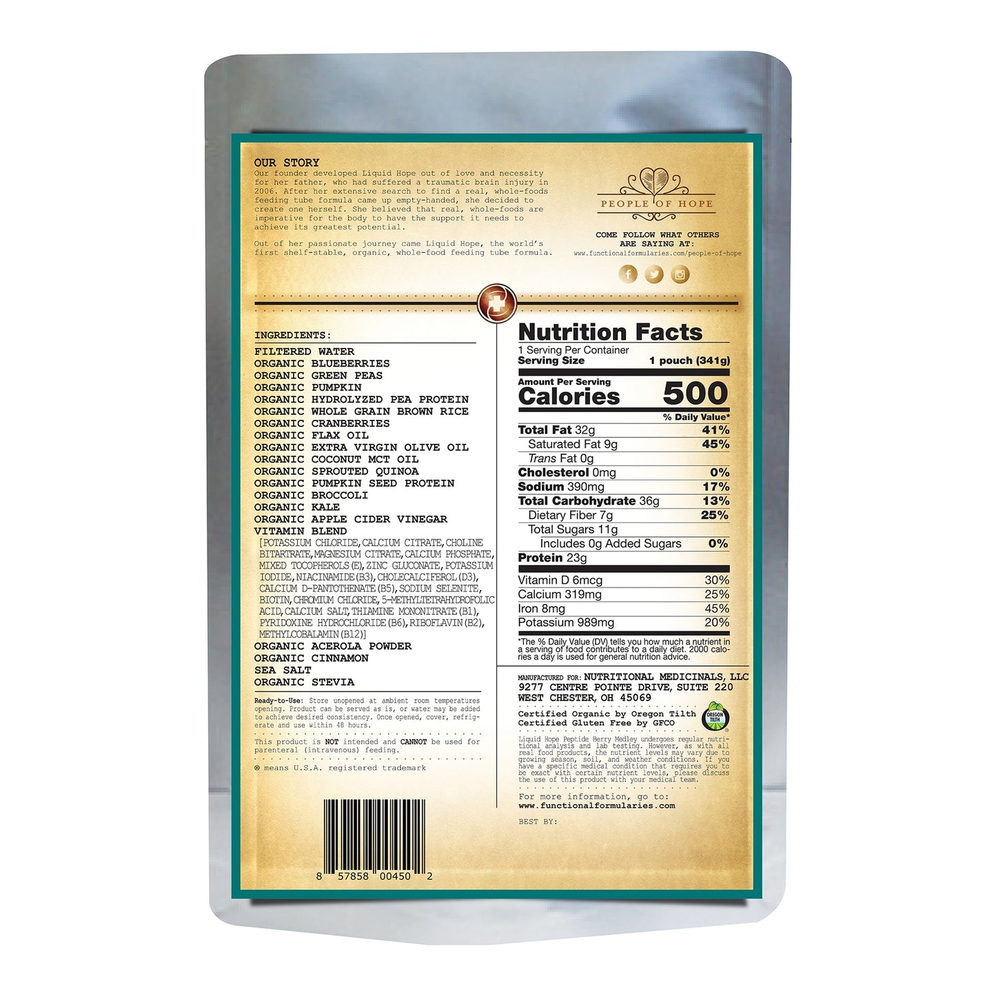 Liquid Hope Peptide Formula Berry Medley Oral Supplement 12 oz Pouch
