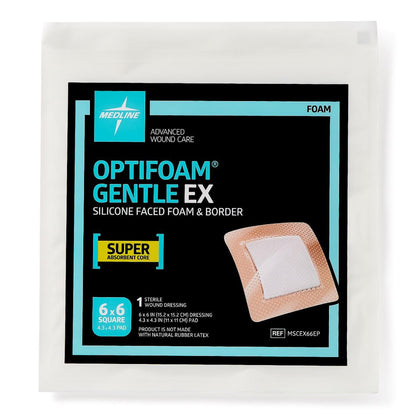 Optifoam Gentle EX Foam Dressing, 6 x 6 Inch, Sterile, Silicone Face & Border, Waterproof Backing