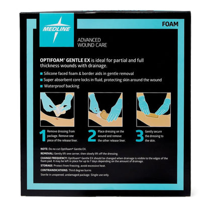 Optifoam Gentle EX Foam Dressing, 6 x 6 Inch, Sterile, Silicone Face & Border, Waterproof Backing