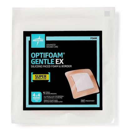 Optifoam Gentle EX Foam Dressing, 4 x 4 Inch, Sterile, Silicone Face & Border, Waterproof Backing