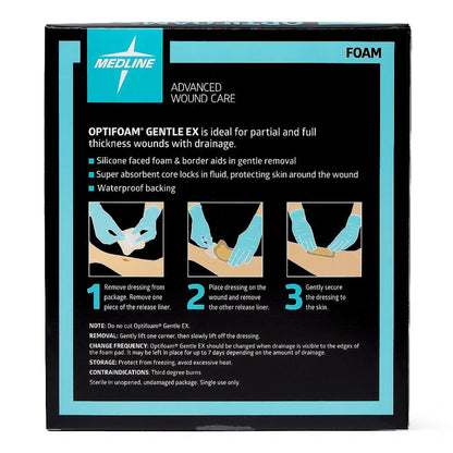 Optifoam Gentle EX Foam Dressing, 4 x 4 Inch, Sterile, Silicone Face & Border, Waterproof Backing
